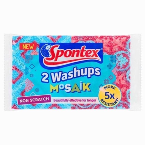 SPONTEX 2 WASHUPS NON SCRATCH MOSAIK SPONGE