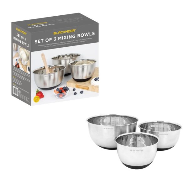 BLACKMOOR STAINLESS STEEL MIXING BOWLS PACK OF 3