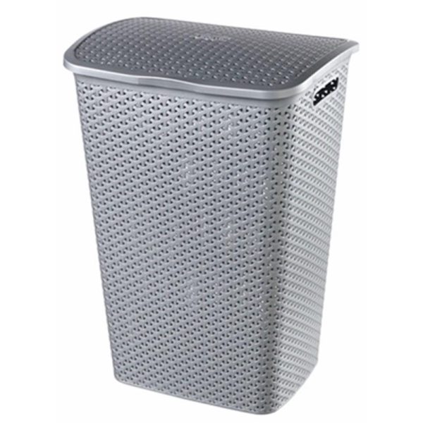 CURVER RATTAN HAMPER & LID 55LTR GREY