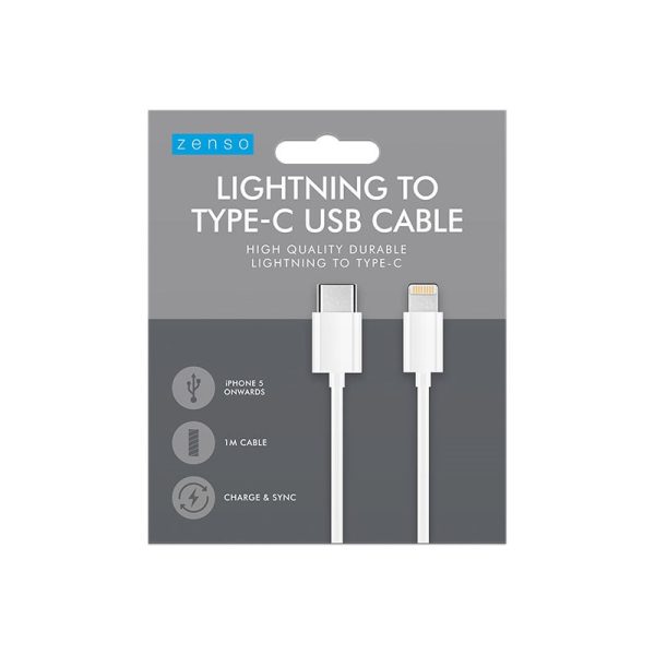 ZENSO LIGHTNING TO TYPE C USB CABLE WHITE 1M CHARGE AND SYNC