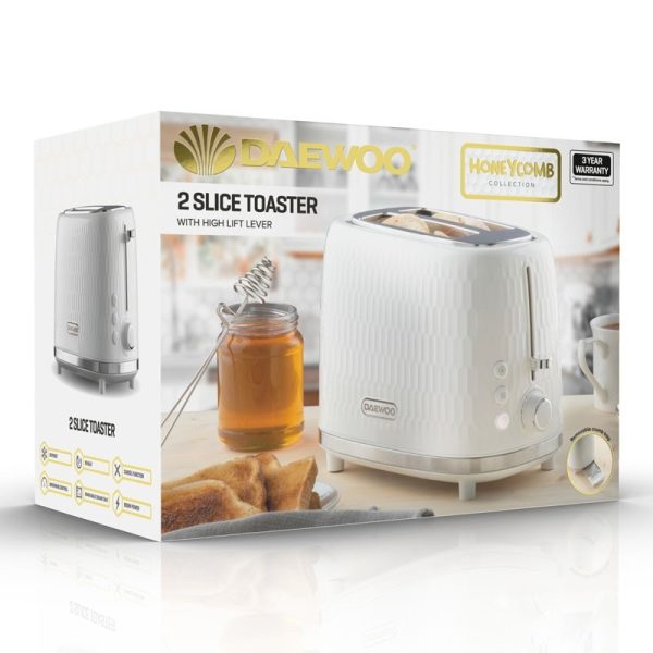 DAEWOO HONEYCOMB TOASTER WHITE 2 SLICE