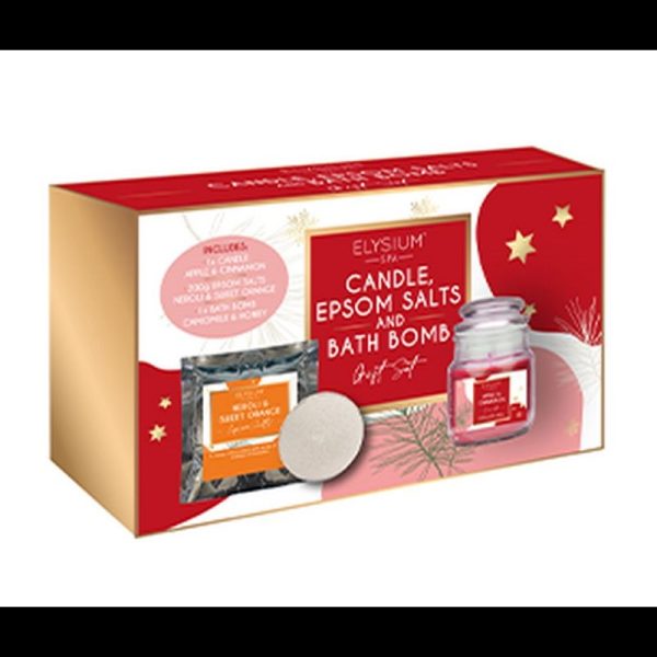 PAN AROMA EPSOM SALTS W/CANDLE - APPLE & CINNAMON GIFT SET