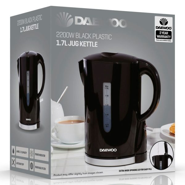 DAEWOO PLASTIC KETTLE BLACK & CHROME 22000W 1.7LTR