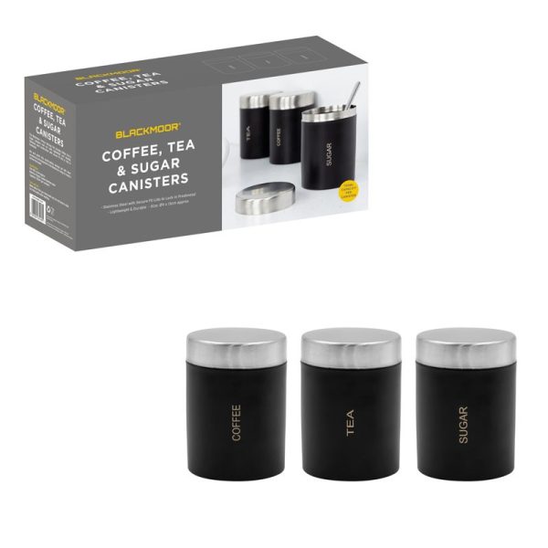 BLACKMOOR CANISTERS COFFEE, TEA & SUGAR BLACK