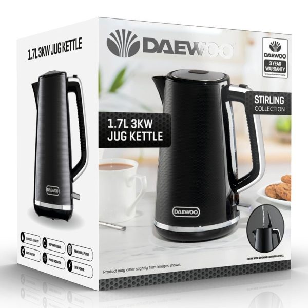 DAEWOO STIRLING JUG KETTLE BLACK 1.7L 3KW