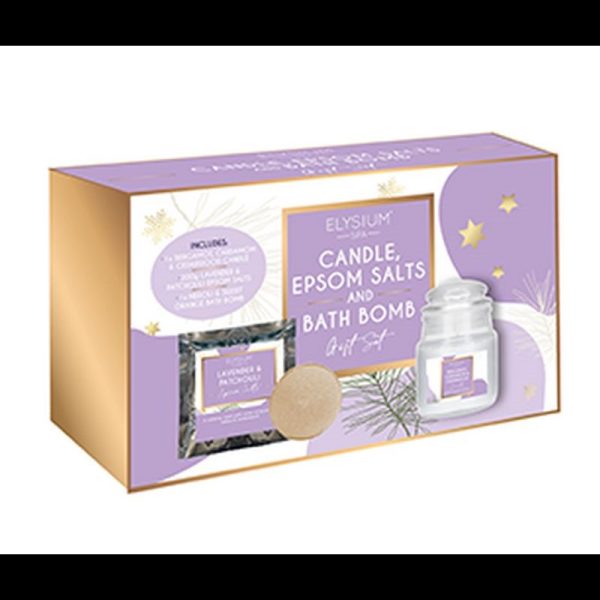 PAN AROMA EPSOM SALTS W/CANDLE-LAVENDER & PATCHOULI GIFT SET