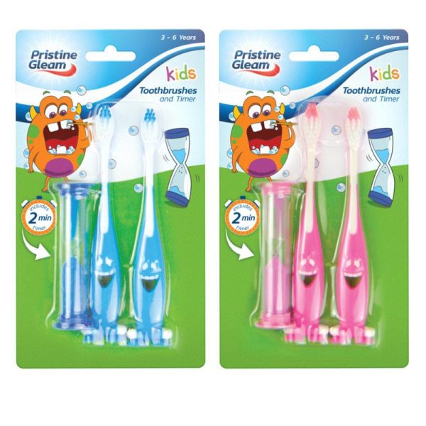 PRISTINE GLEAM KIDS TOOTHBRUSHES & TIMER SET