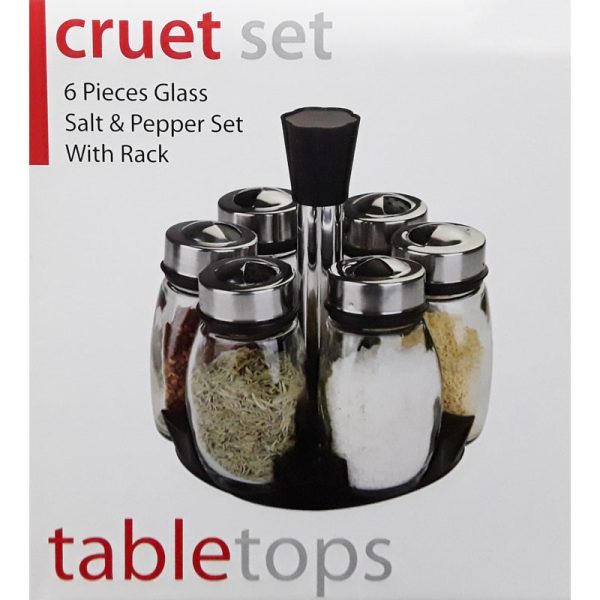 SPICE RACK 6PC REVOLVING SILVER TOP