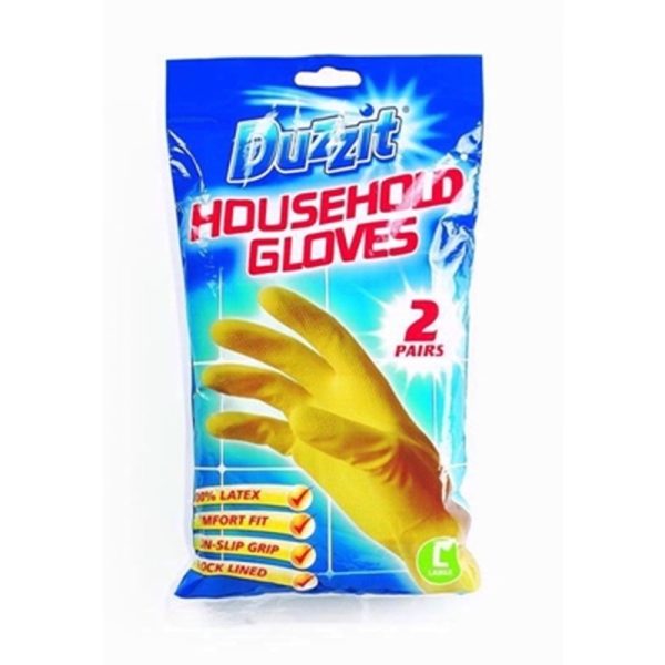 DUZZIT RUBBER GLOVES HOUSEHOLD LARGE 2 PAIRS