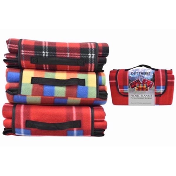 WATERPROOF FLEECE PICNIC BLANKET 1.5M X 1.3M (ASSORTED COLOURS)