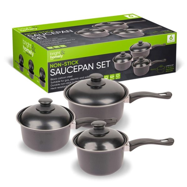 BRIGHT & HOMELY SAUCEPAN NON STICK COOKWARE SET 6PCS