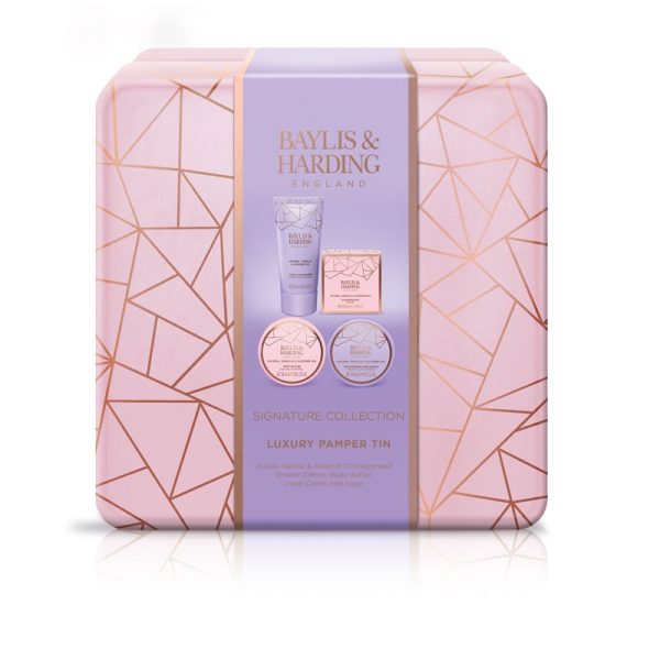 BAYLIS & HARDING JOJOBA, VANILLA & ALMOND OIL LUXURY PAMPER TIN GIFT SET