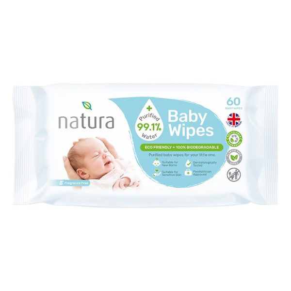 NATURA BABY WIPES BIODEGRADABLE 60S PACK OF 16