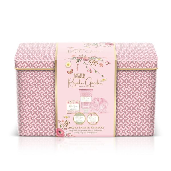 BAYLIS & HARDING ROYALE GARDEN ROSE, POPPY & VANILLA LUXURY PAMPER KEEPSAKE TIN GIFT SET