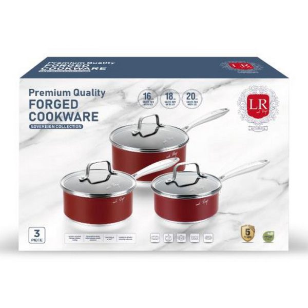 LEROY SOVEREIGN FORGED SAUCEPAN SET RED 3PC