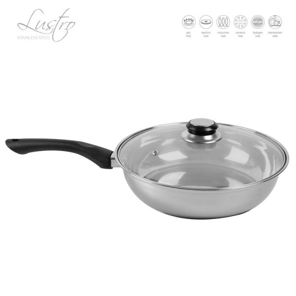 LUSTRO FRYING PAN WITH LID STAINLESS STEEL BLACK 24CM