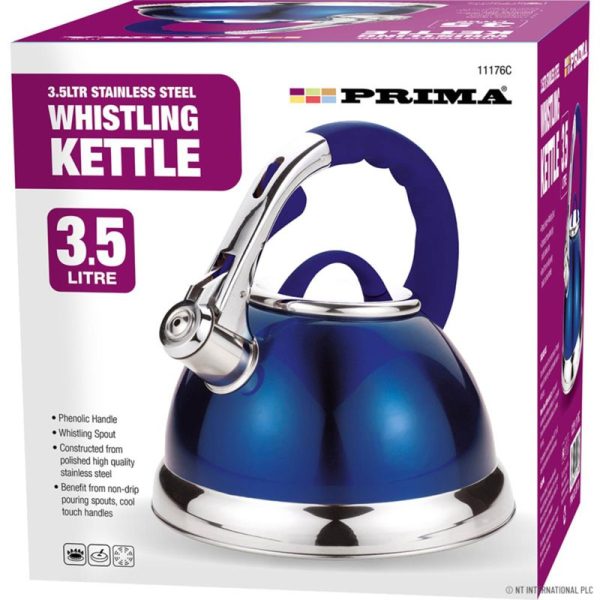 PRIMA WHISTLING KETTLE BLUE AND CHROME 3.5L