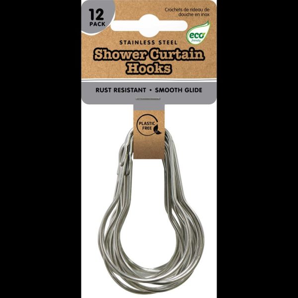 SHOWER CURTAIN HOOKS STAINLESS STEEL PACK OF 12