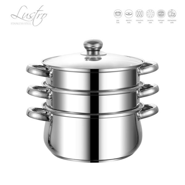 LUSTRO STEAMER 3 TIER STAINLESS STEEL 24CM