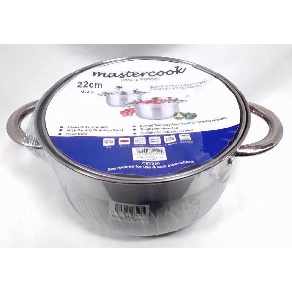 MASTER COOK S/S CASSEROLE GLASS LID 20CM