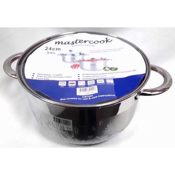 MASTER COOK S/S CASSEROLE GLASS LID 24CM