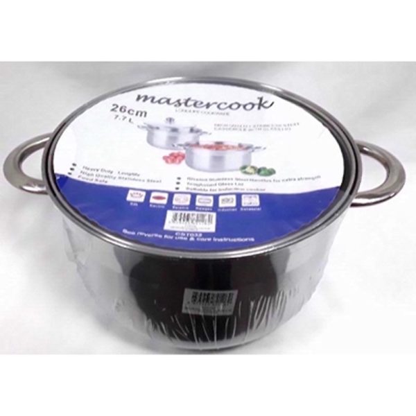 MASTER COOK S/S CASSEROLE GLASS LID 26 CM