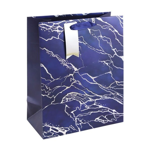 GIFT BAG BLUE MARBLE LARGE PACK OF 6