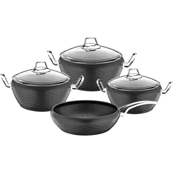 OMS MERMAID NON-STICK COOKWARE SET GREY 7 PIECES (INCLUDING LIDS)