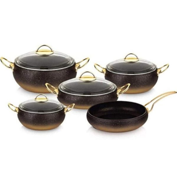 OMS NON-STICK COOKWARE SET BLACK 9 PIECES (INCLUDING LIDS)