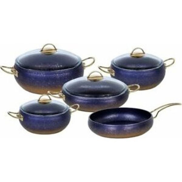 OMS NON-STICK COOKWARE SET BLUE 9 PIECES (INCLUDING LIDS)