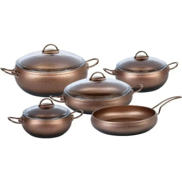 OMS NON-STICK COOKWARE SET CAPPACUINO 9 PIECES (INCLUDING LIDS)