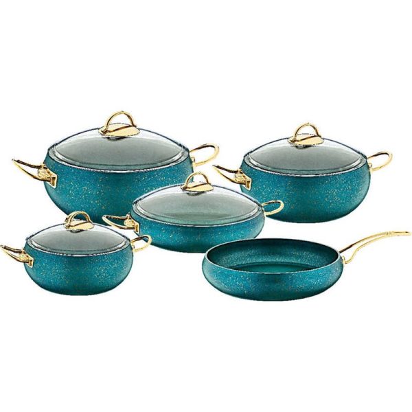 OMS NON-STICK COOKWARE SET GREEN 9 PIECES (INCLUDING LIDS)