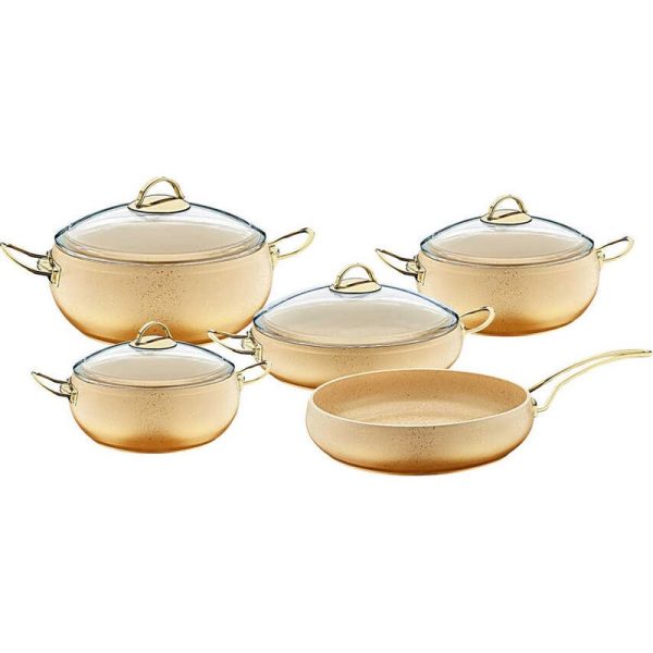 OMS NON-STICK COOKWARE SET IVORY WHITE 9 PIECES (INCLUDING LIDS)