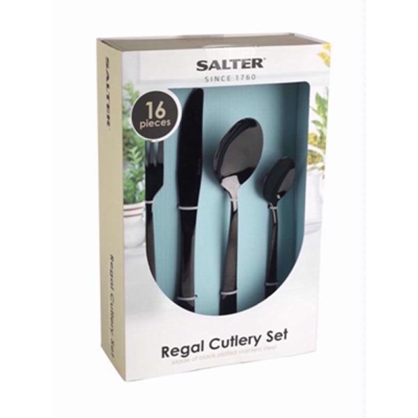 SALTER REGAL BLACK CUTLERY SET 16PC