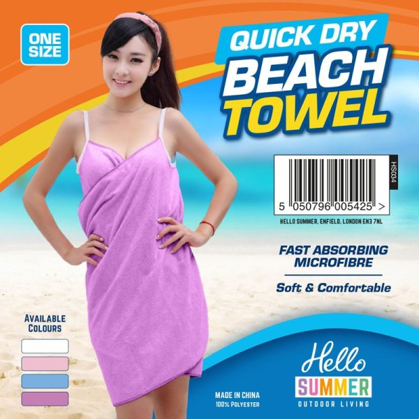 HELLO SUMMER QUICK DRY BEACH TOWEL WRAP PURPLE (ONE SIZE)