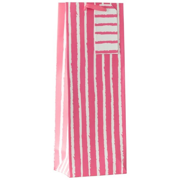 PINK STRIPE BOTTLE GIFT BAG PACK OF 6