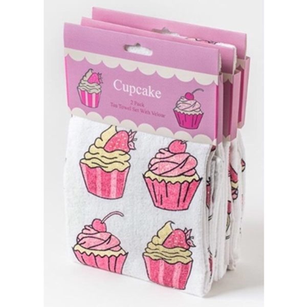 TEA TOWELS VELOUR CUPCAKES 2 PCS