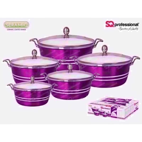 PRO DIECAST STOCKPOT CASSEROLE 5 SET AMETHYST