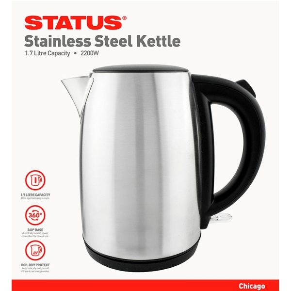 STATUS CHICAGO STAINLESS STEEL CORDLESS KETTLE 1.7LT