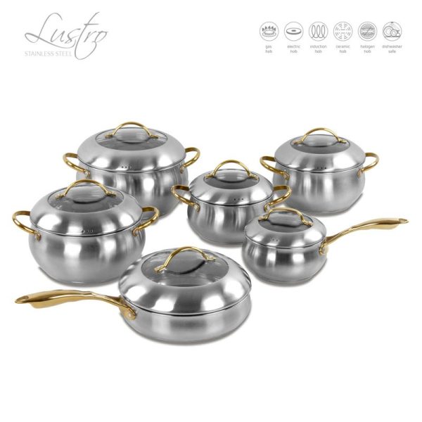 SQ LUSTRO APPLE STAINLESS STEEL COOKWEAR SET 6PC GOLD