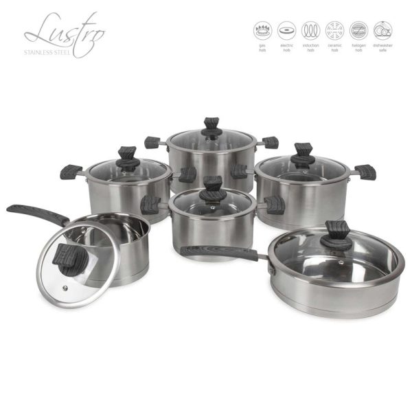 SQ LUSTRO TOUCH STAINLESS STEEL COOKWARE SET 6 PC BLACK