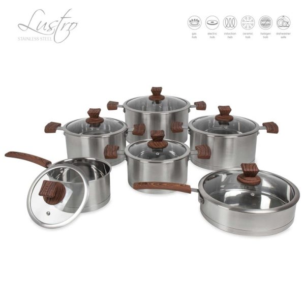 SQ LUSTRO TOUCH STAINLESS STEEL COOKWARE SET 6PC BROWN