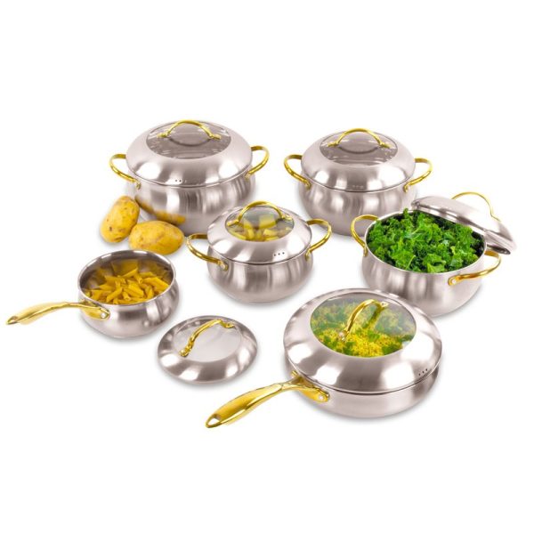 SQ LUSTRO APPLE STAINLESS STEEL COOKWEAR SET 6PC GOLD