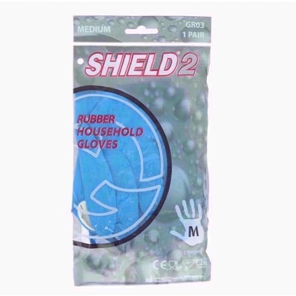 SHIELD RUBBER GLOVES BLUE MEDIUM PACK OF 12