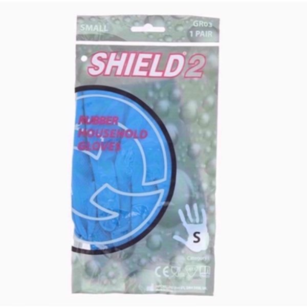 SHIELD RUBBER GLOVES BLUE SMALL PACK OF 12