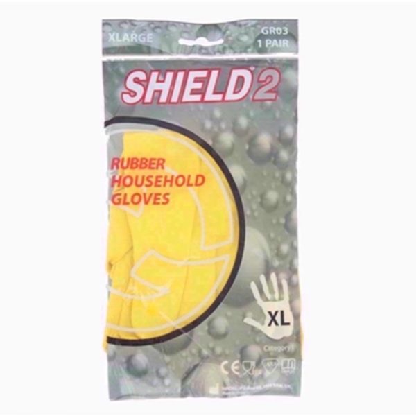 SHIELD RUBBER GLOVES YELLOW EX LARGE PACK OF 12