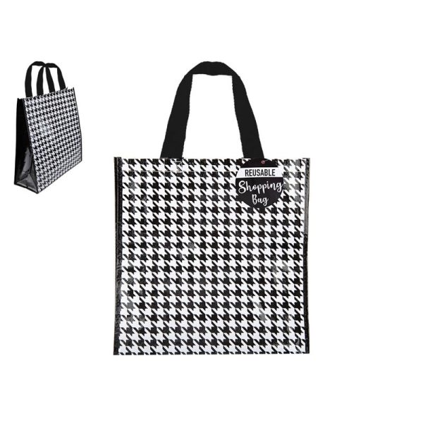 SHOPPING BAG PP WOVEN HOUNDSTOOTH DESIGN