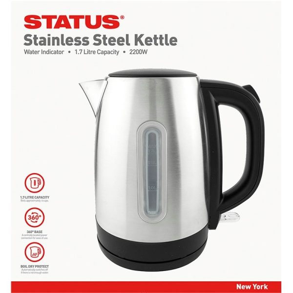 STATUS NEW YORK STAINLESS STEEL CORDLESS KETTLE 1.7LT