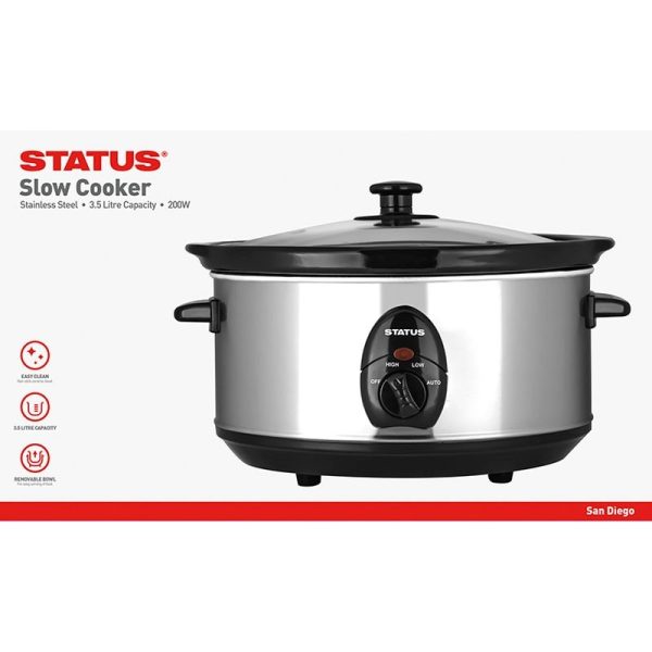 STATUS SAN DIEGO STAINLESS STEEL OVAL SLOW COOKER 3.5LTR