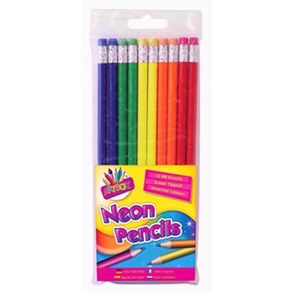 ART BOX PENCILS NEON RUBBER TIP10